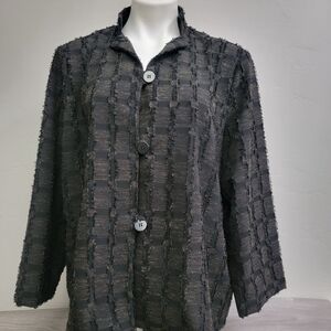 De Taille Black Brown‎ Tunic  Size XL Woven Block Textured 
Linen  Tweed Fringe